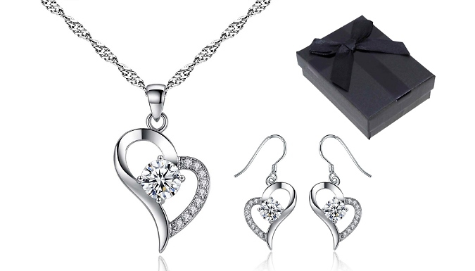 Heart Shaped Necklace & Earrings Set - With Gift Box & Card!