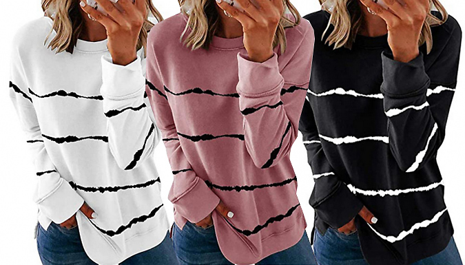 Casual Striped Round-Neck Sweatshirt Top - 7 Colours & 8 Sizes