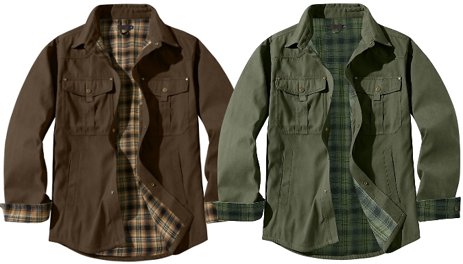 Men's Flannel Lined Button Down Shirt Jacket - 6 Colours, 5 Sizes