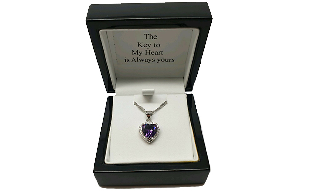 Heart Cut Purple Gemstone Created Diamond Necklace