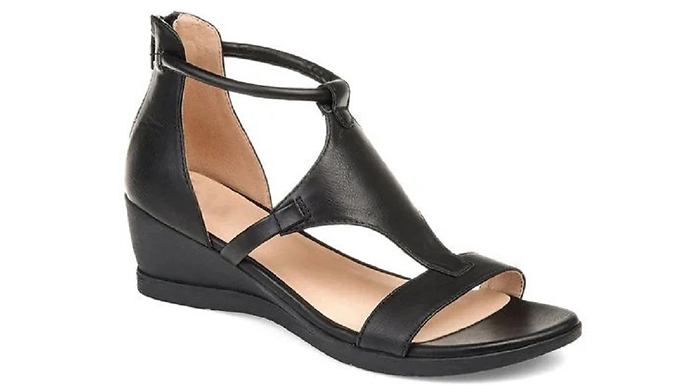 Faux Leather Cut-Out Wedge Sandals - 4 Colours & 5 Sizes
