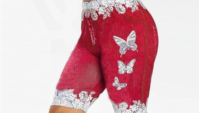 Stretchy Denim Butterfly Shorts With Lace Hem - 5 Colours & 6 Sizes