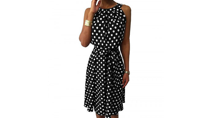 Polka Dot Off-Shoulder Tie Waist Summer Dress - 7 Colours & 6 Sizes
