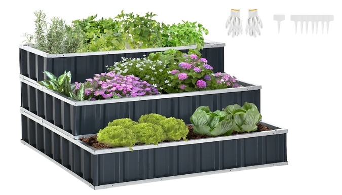 Outsunny 3-Tier Raised Flower Bed - With Free Gloves & T-Type Tags!