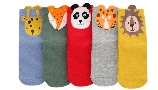 5-Pack of Kids Animal Face Socks - 2 Sizes