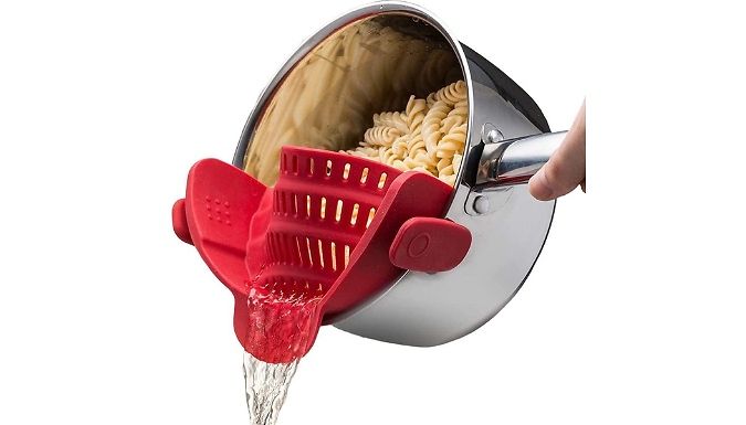 1 or 2-Piece Silicone Clip-On Colander Drainer - 4 Colours!