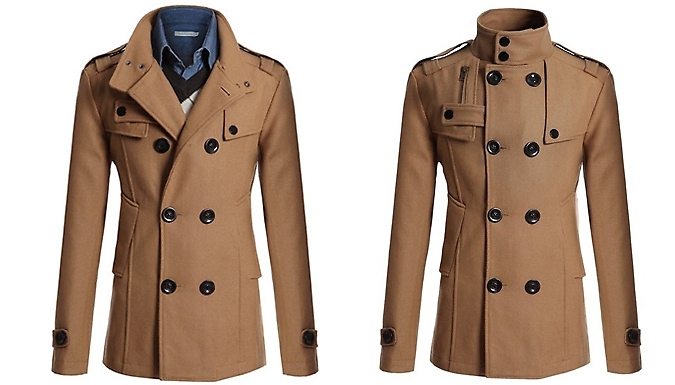 Men's Double-Breasted Wool Coat - 4 Colours & 6 Sizes