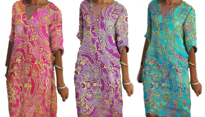 Paisley-Print Knee Length Shirt Dress - 5 Colours & 5 Sizes