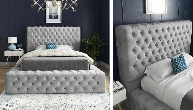 Grey tufted on sale velvet bed