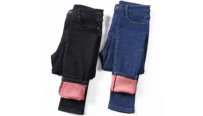 Fleece-Lined Stretch Jeans - 5 Sizes & 2 Colours