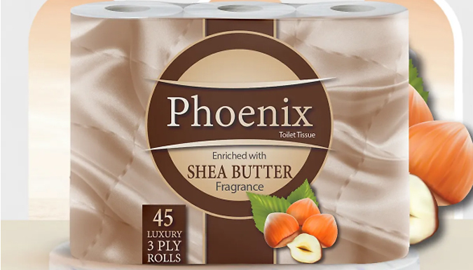 18, 45, or 90 Phoenix Quilted 3 Ply Shea Butter Fragranced Toilet Rolls Deal Price £7.99