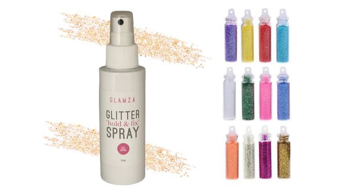 Glamza Chunky Glitter Fixing Spray 100ml with 12 Glitter Mini Glitter Option