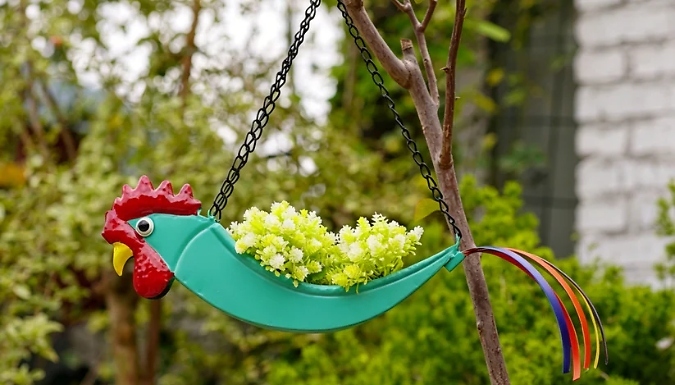 Hanging Metal Rooster Decorative Flower Pot