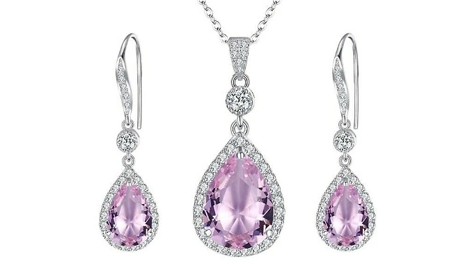 Pear-Cut Pink Gemstone & Created Diamond Jewellery Set