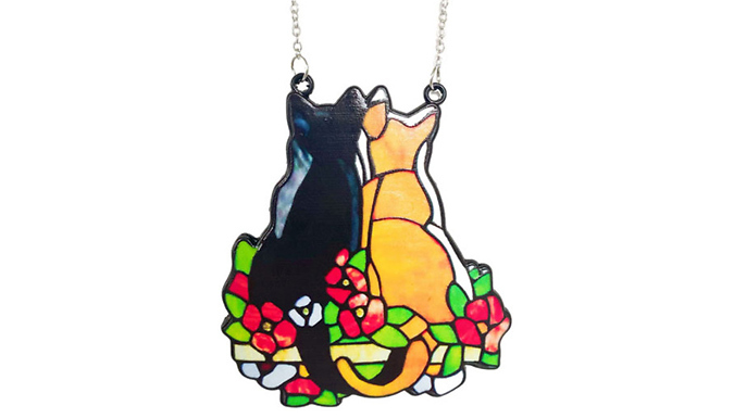 Cat Couple Stained Glass Painted Window Ornament