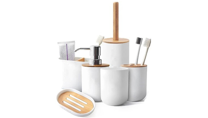 4 or 6-Piece Bamboo Bathroom Accessories Set - 3 Colours