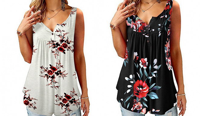 Floral Print Scoop Neck Sleeveless Smock Top - 4 Designs & 5 Sizes