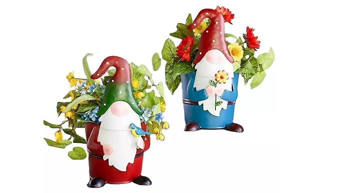 Metal Garden Gnome Flower Pot - 2 Colours