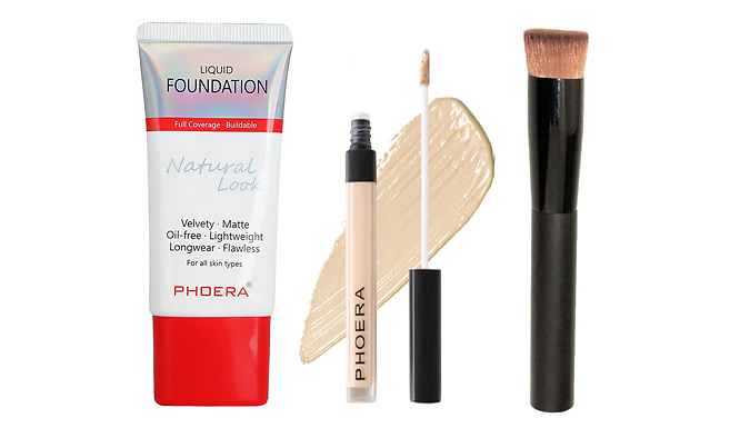 Phoera 3-Piece Perfect Base Makeup Kit - Foundation, Concealer & Brush