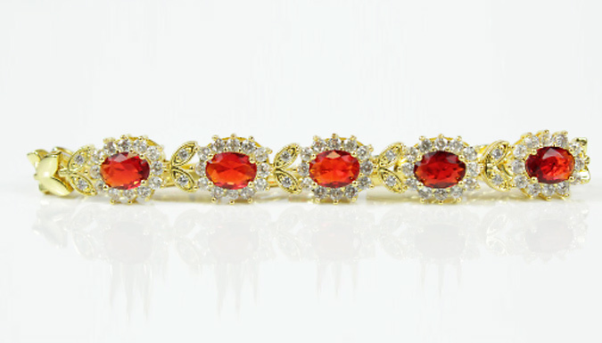 Simulated Ruby Flower Cluster Created Diamond Bracelet