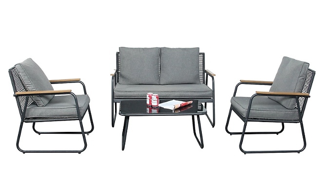 Kendal 4-Seater Garden Conversation Set - with Cushions & Glass Table