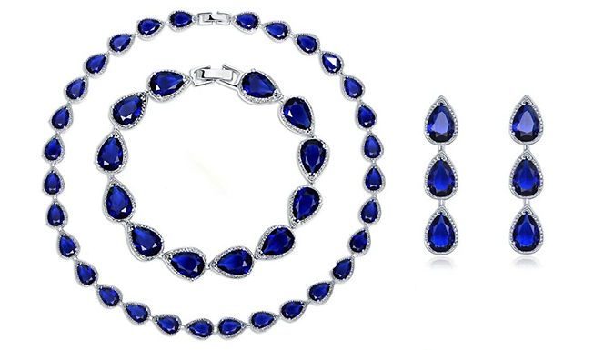 Pear-Cut Blue Gemstone & Created Diamond 3-Piece Jewellery Set