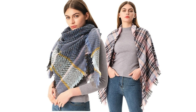 Winter Warm Large Plaid Triangle Scarf - 11 Colours