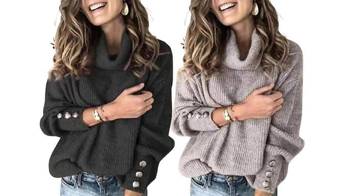 Women's Knitted Turtleneck Jumper - 13 Colours & 8 Sizes
