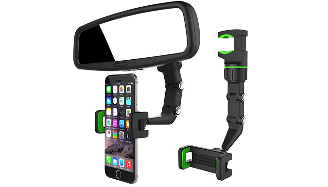360-Degree Adjustable Rearview Mirror Phone Holder - 2 Colours