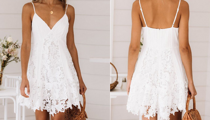 White V-Neck Floral Lace Summer Dress - 3 Sizes