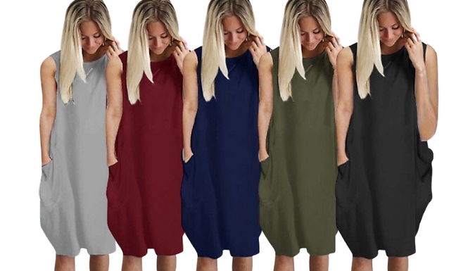 Sleeveless Loose-Fit Dress with Pockets - 5 Colours, 6 Sizes