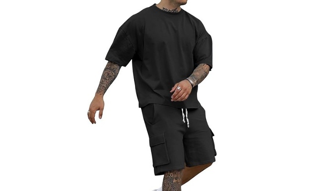 Men’s Short Sleeve T-Shirt & Cargo Shorts Set - 5 Colours, 6 Sizes!