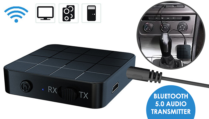 Justgiftdirect Bluetooth 5.0 Audio Receiver & Transmitter - 1 or 2-Pack