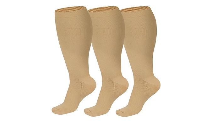 1 or 2 Pairs of Wide Calf Compression Socks - 2 Colours & 3 Sizes