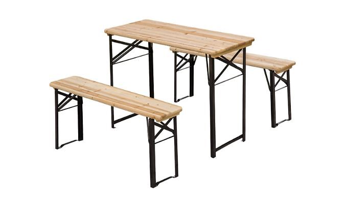 Outsunny Folding Wooden Trestle Table and Bench Set