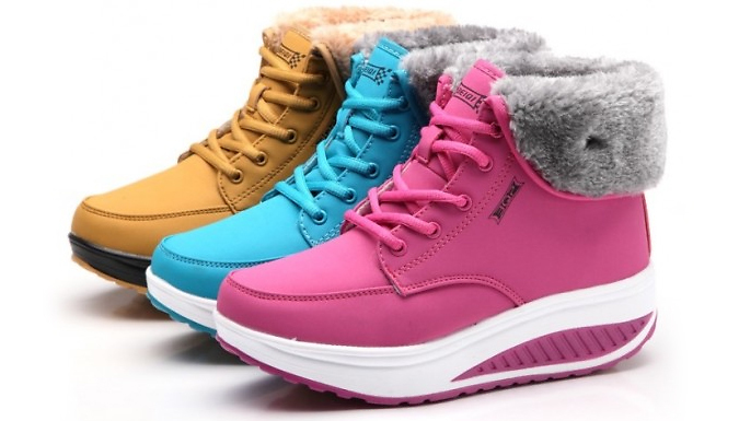 Women's Winter Faux Fur Lined Flatform Trainer Boots - 3 Colours & 5 Sizes at Go Groopie IE