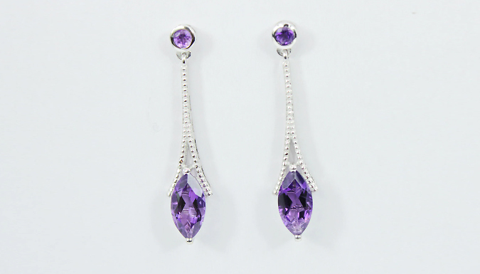 Amethyst & Created Diamond Drop Earrings