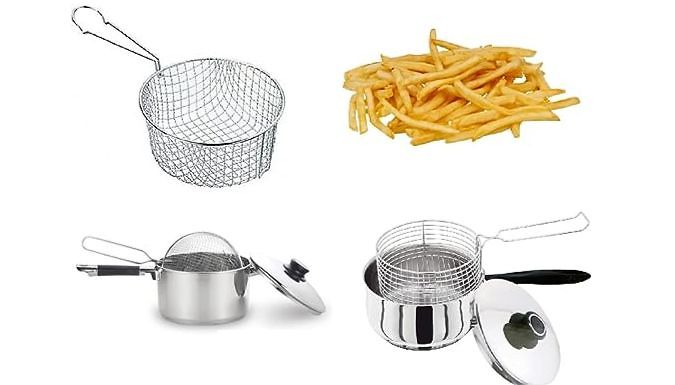 3-Piece 20CM Stainless Steel Chip Pan Fryer Pot with Lid & Basket