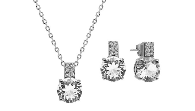 Classic Simulated Crystal Pendant & Earring Set - 2 Colours