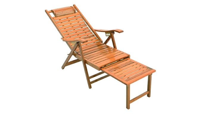 Bamboo Recliner Lounge Chair with Retractable Footrest - 2 Colours