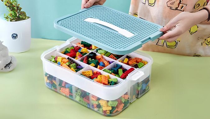 1 or 2-Pack of Toy Storage Boxes with Lid & Grids - 3 Sizes, 2 Colours