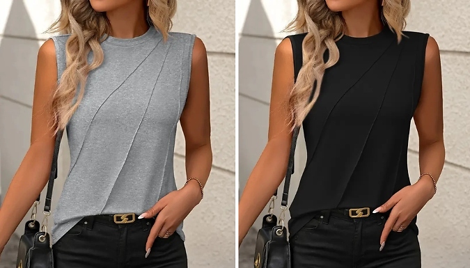 Women’s Elegant Sleeveless Crew Neck Structured Panel Top - 6 Colours, 5 Sizes!