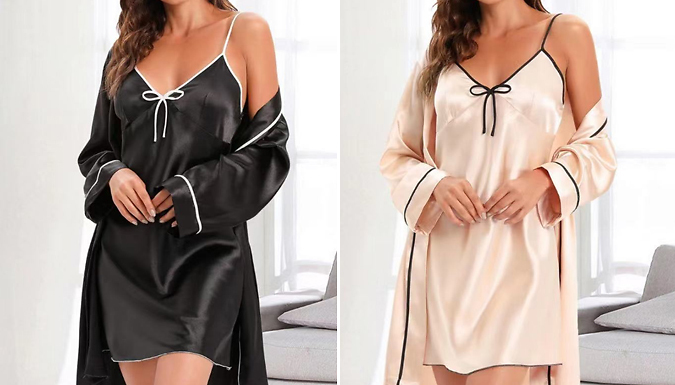 Satin Pyjamas Slip Dress and Robe Set - 4 Colours & 3 Sizes