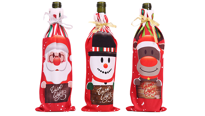 1, 2, or 3 Christmas Wine Bottle Cover Sets