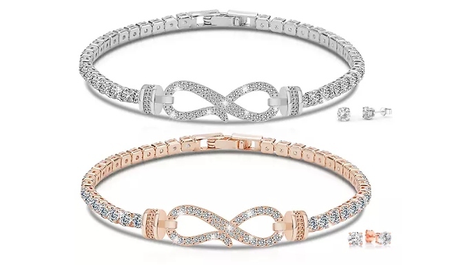 Infinity Tennis Bracelet and Earrings Set with Swarovski Elements - 2 Colours!