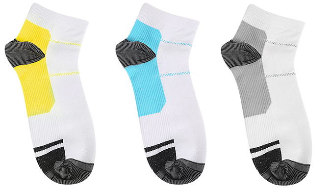 1, 6 or 12 Pairs of Reinforced Toe & Heel Compression Socks - 3 Colours