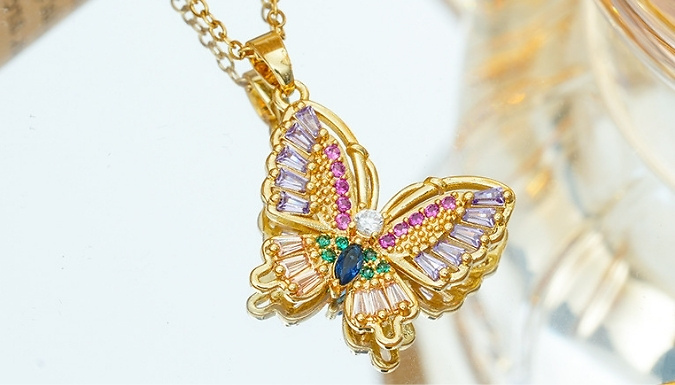 Coloured Rhinestone Butterfly Necklace - 2 Colours!