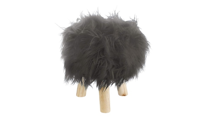 Mongolian Fur-Covered Footstool - Charcoal or Navy