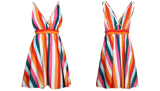 Striped V-Neck Halter Dress - 4 Sizes