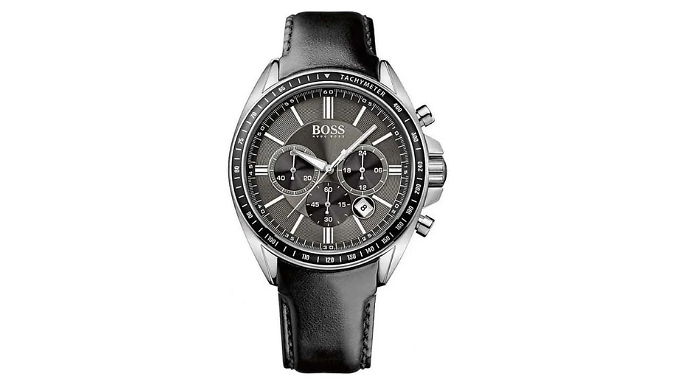 Men's Hugo Boss Driver Black Leather Chronograph Watch